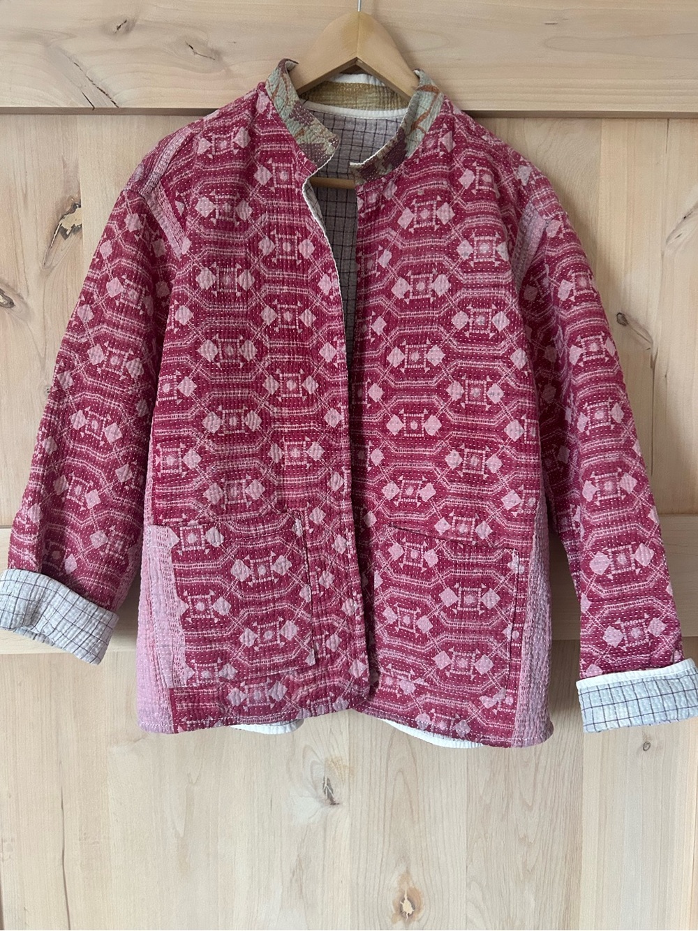 Handmade Reversible Quilt Jacket with Chore pockets, size Medium